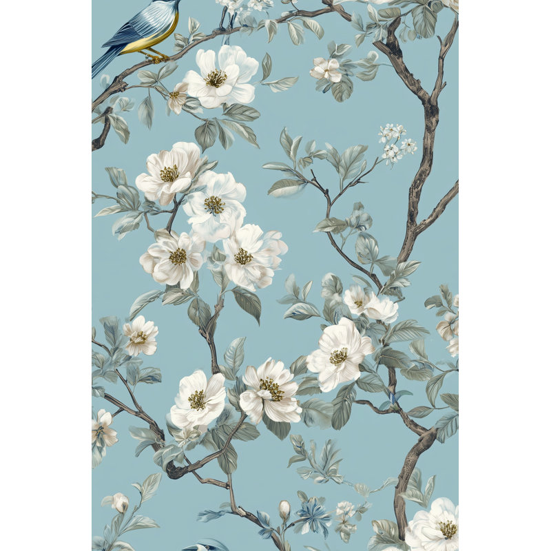 Papier peint floral oiseaux rétro