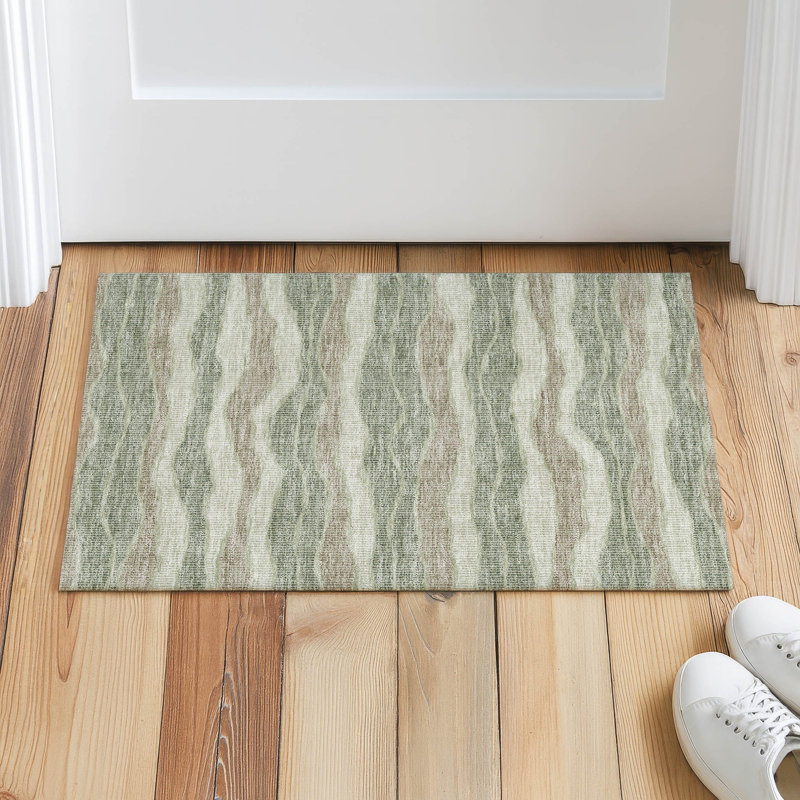 Machine Washable Indoor/Outdoor Chantille ACN2849 Stripes Rug, 1'8" x 2'6", Celery
