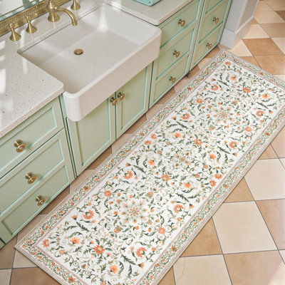  Floral Washable Area Rug Non-Slip Stain Resistant Low-Pile Boho Large Indoor Throw Carpet