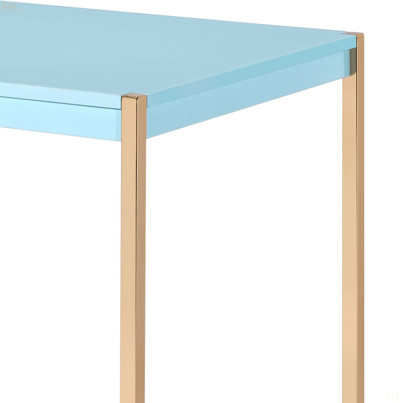 Bureau d'écriture à finition dorée avec USB, Bleu clair