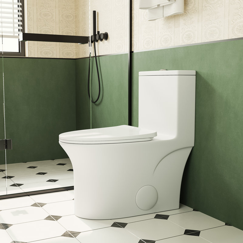 Antimicrobial Ceramic 1.1/1.6 GPF Elongated 29.5"H Comfort Height Floor Mounted One-Piece Toilet, Soft Seat Close, Stain Resistant, Scratch Resistant, Leak Resistant