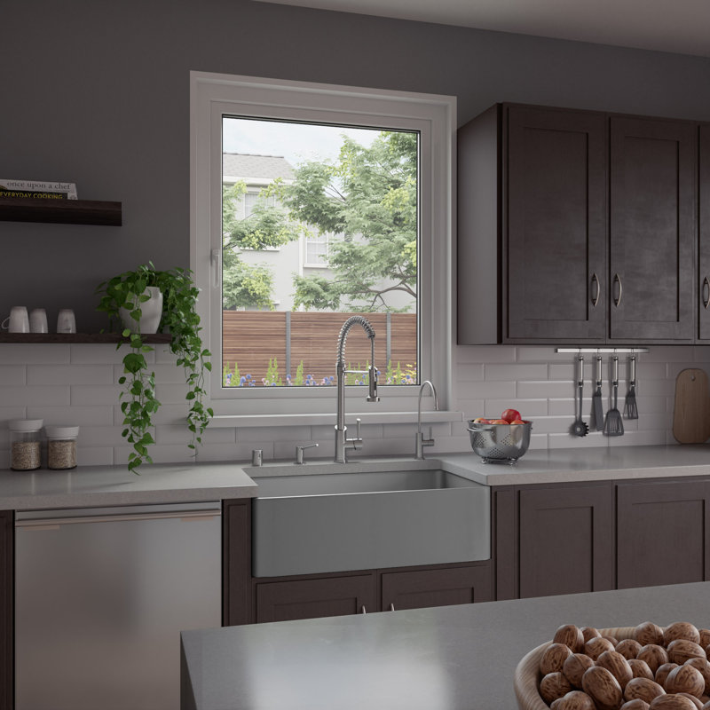 33'' L Single Bowl Fireclay Kitchen Sink, Gray Matte