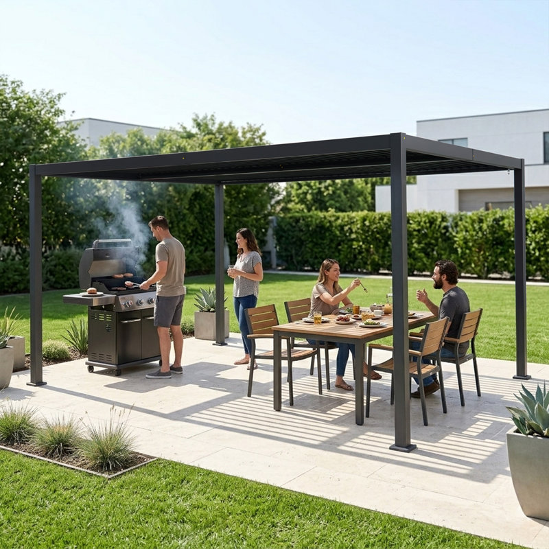 Abri de protection contre les intempéries en aluminium pour pergola 12 'x 14' avec système de drainage Kozyard Pergola, Gris