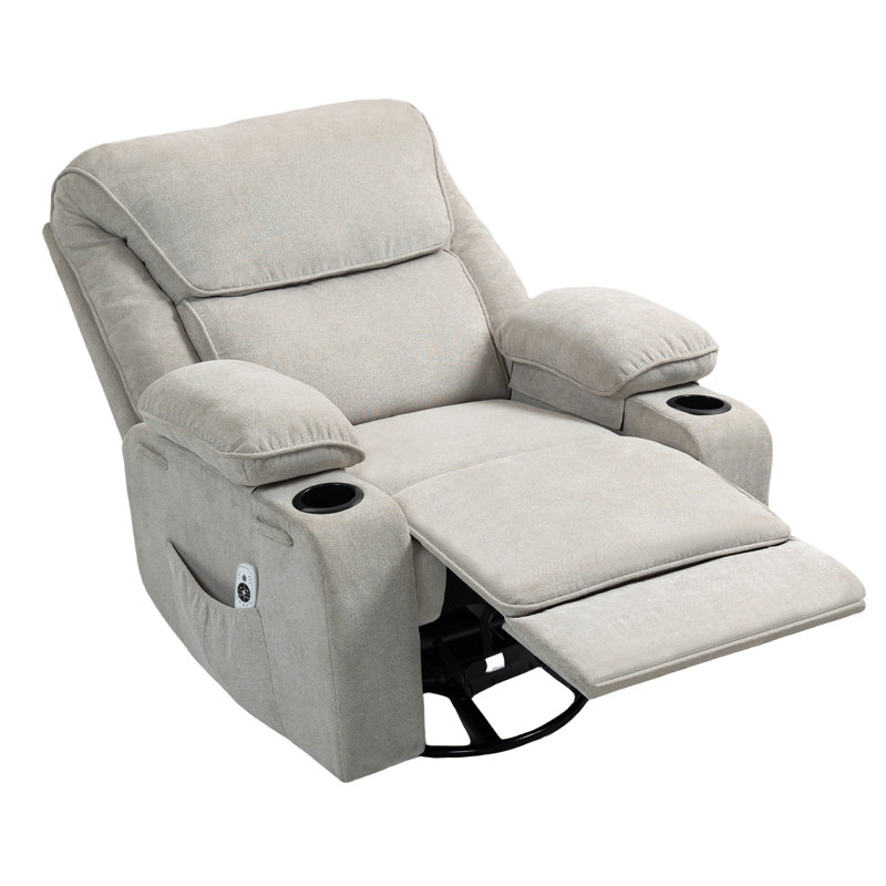 Modern Swivel and Rocking Recliner with Heating and Massage, Light Gray