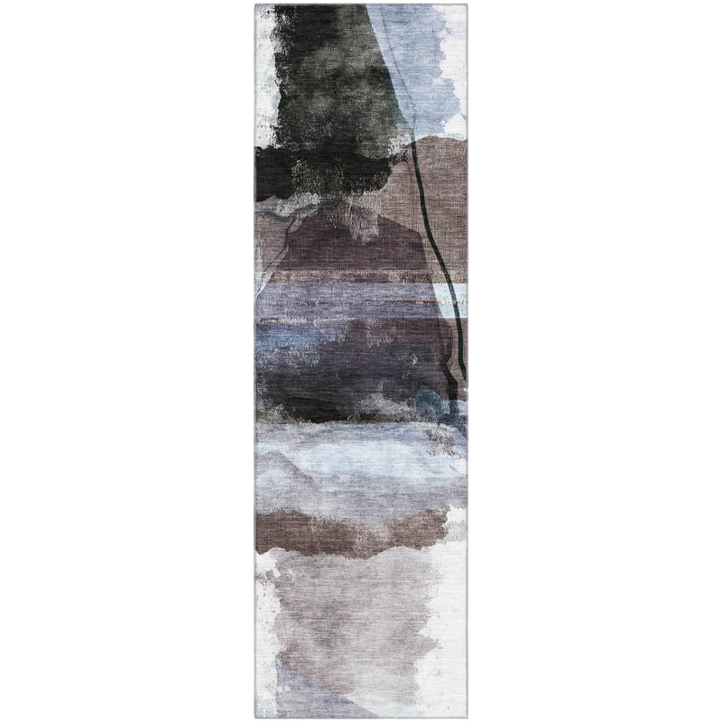 Premium Machine Washable Mayfield Abstract Rug, 2'3" x 7'6" Runner, Brown