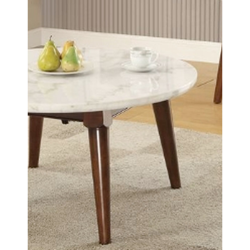 Impressionnante table basse en marbre blanc avec décor de noyer