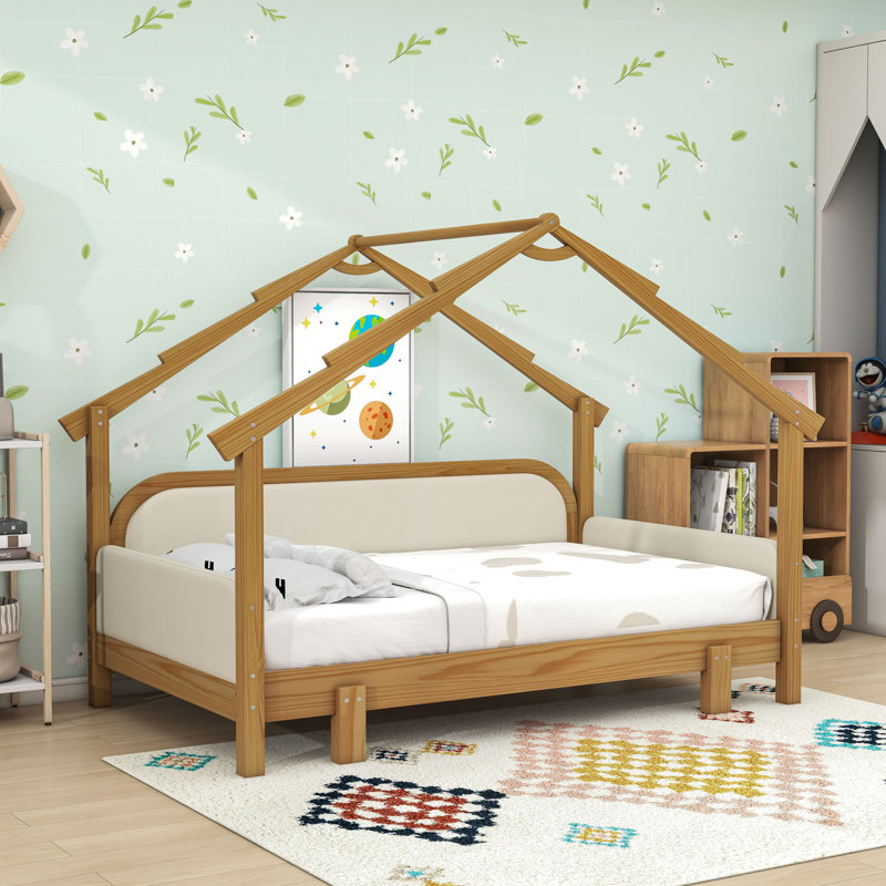 Wood bed with Soft Cushion Rails, White
