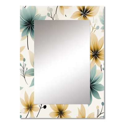 Teal & Beige Elegant Floral Pattern - Floral Mirror, Cottage Unique Wall Mirror, Printed Metal Art