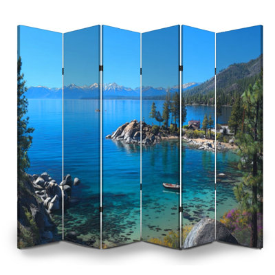 6 Panels Folding Screen Room Divider Royal lake tahoe snowcapped mountain morning california Canvas Screen Room Separator Freestanding Protective Wall Divider Privacy Partition