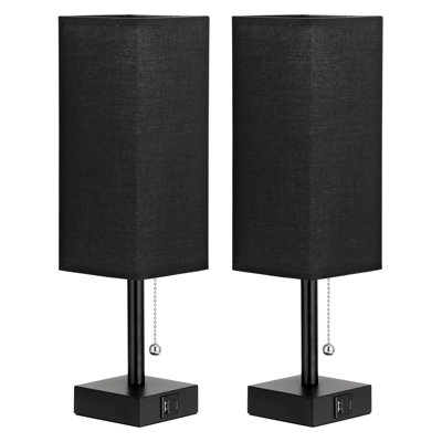 Set Of 2 Modern Bedside Table Lamps With 3 Color Temperatures, USB C + A Charging Ports, And Pull Chain Control For Nightstand Lighting