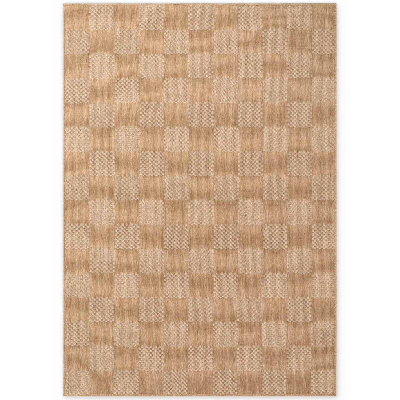 Derriyah Rectangle 120 cm x 170 cm Chequered Indoor / Outdoor Area Rug, Tan