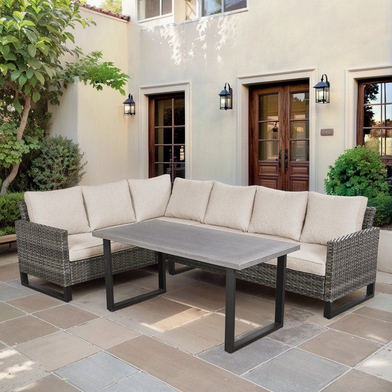 Nazime Wicker 6 - Person Patio Conversation Set with Cushions, Beige