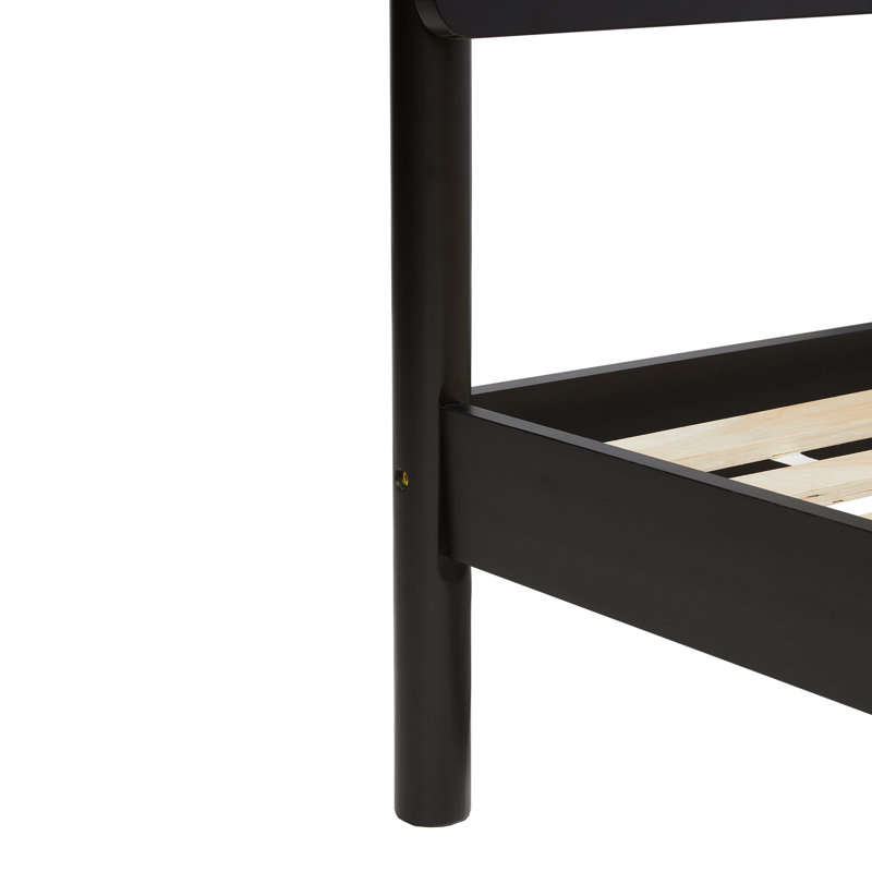 Blomquist Solid Wood Platform Bed with Rattan Inset Headboard, Black, King