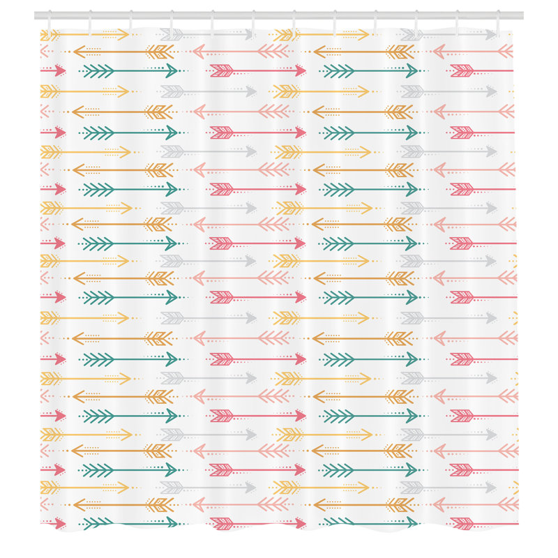 Shower Curtain with Hooks Included, 75" H x 69" W, Pink Teal/Mustard