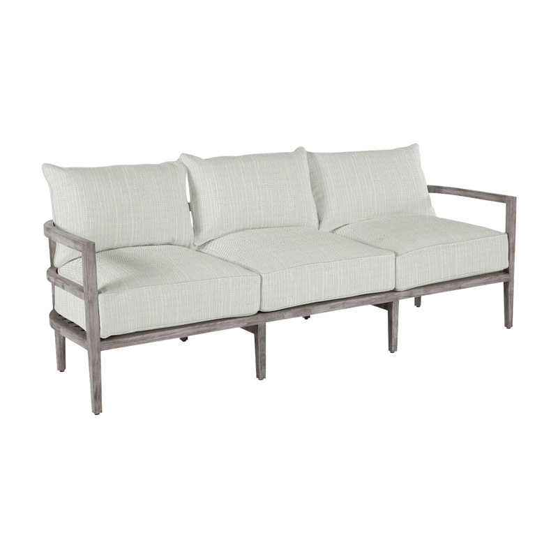 Santa Barbara 87" Wide Outdoor Teak Patio Sofa with Cushions, No Welt, Herringbone Sand, Natural Teak