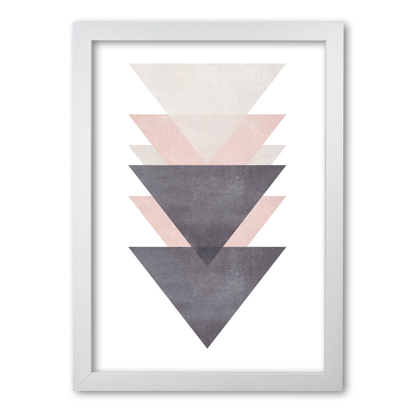 Cotton, Pink And Grey Abstract Triangles - Print, 42 cm H x 30 cm W x 5 cm D, White Grain Frame
