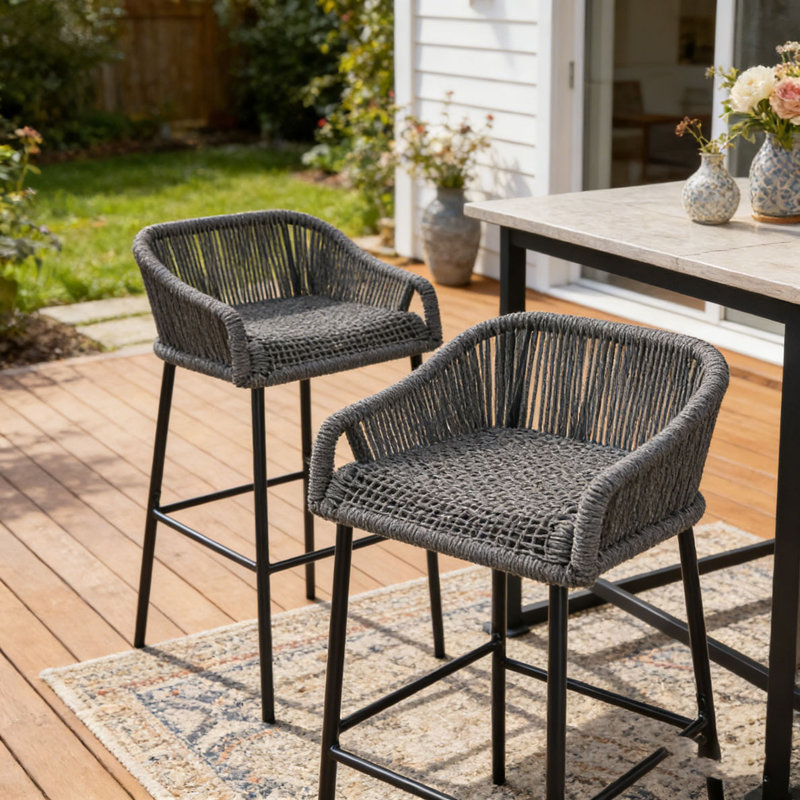 Outdoor Patio Rope Bar Stool, Dark Gray