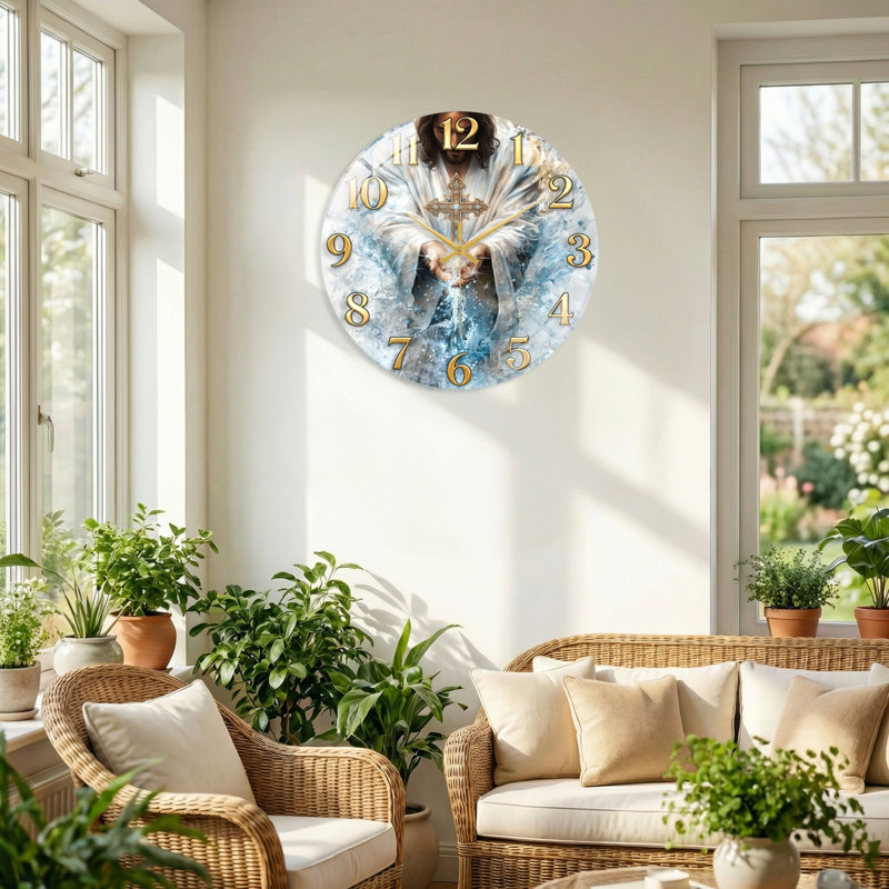 Horloge murale décorative moderne Jésus-Christ, 40 x 40 cm (15,7 x 15,7 pouces)