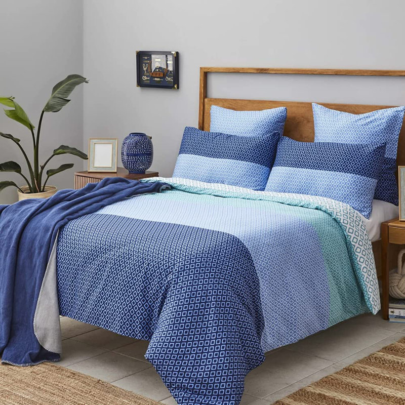 Nautica Grace 100% Turkish Cotton Duvet Cover Set, Blue Multi, Double
