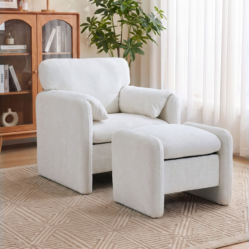 Upholstered Chenille Accent Chair, White