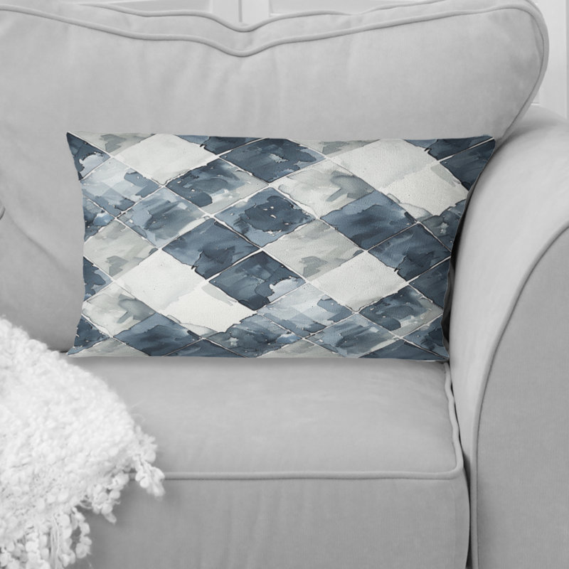 Coussin lombaire Mid-Century White Gingham Print II