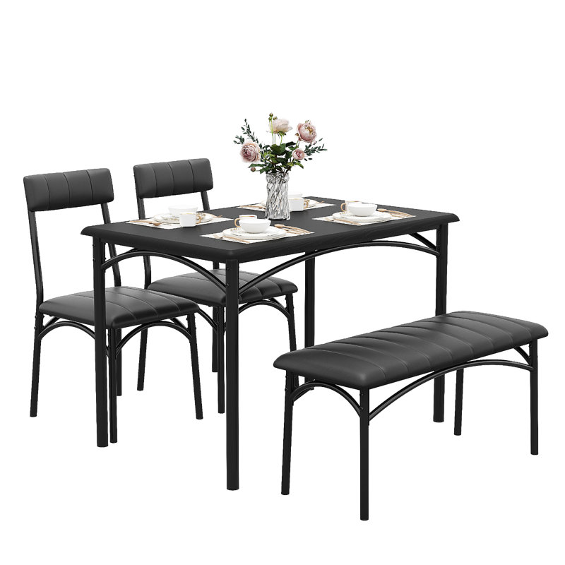 3 -Person Solid Wood Dining Set, Black