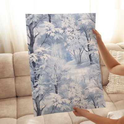 «Holiday Blue Winter Forest Trees VI», reproduction d'art moderne sans cadre