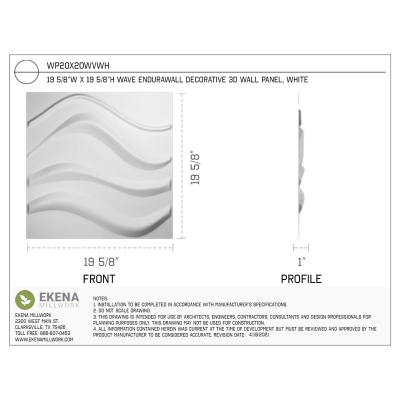 White PVC Wave 3D Decorative Wall Panel 19 5/8" x 19 5/8"
