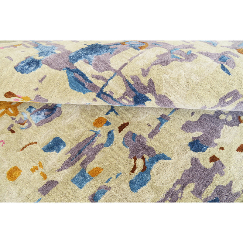 Abstract Area Rug in Pink/White/Purple/Yellow, Rectangle 5' x 8'