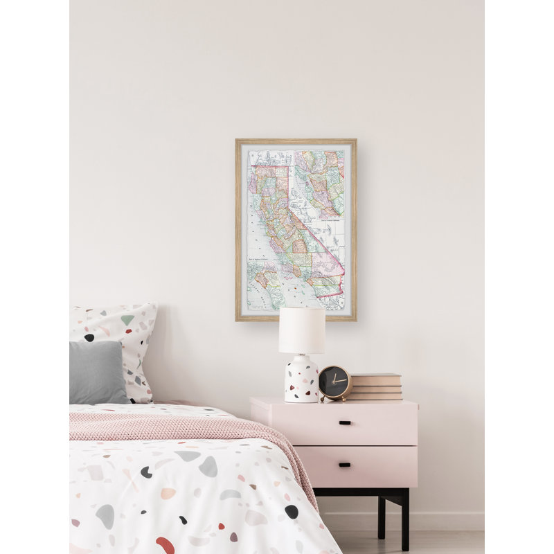 Carte des comtés de Californie - reproduction de cadre photo sur papier, H 12 po x l 8 po x P 1,5 po