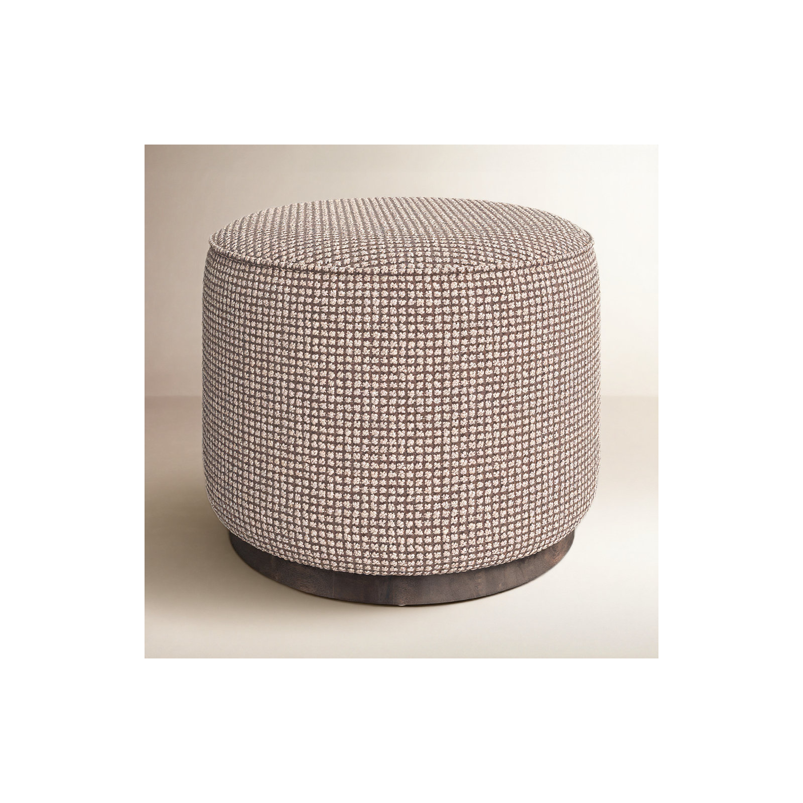 Acker 22" Wide Round Standard Ottoman, Barrow Taupe Polyester Blend