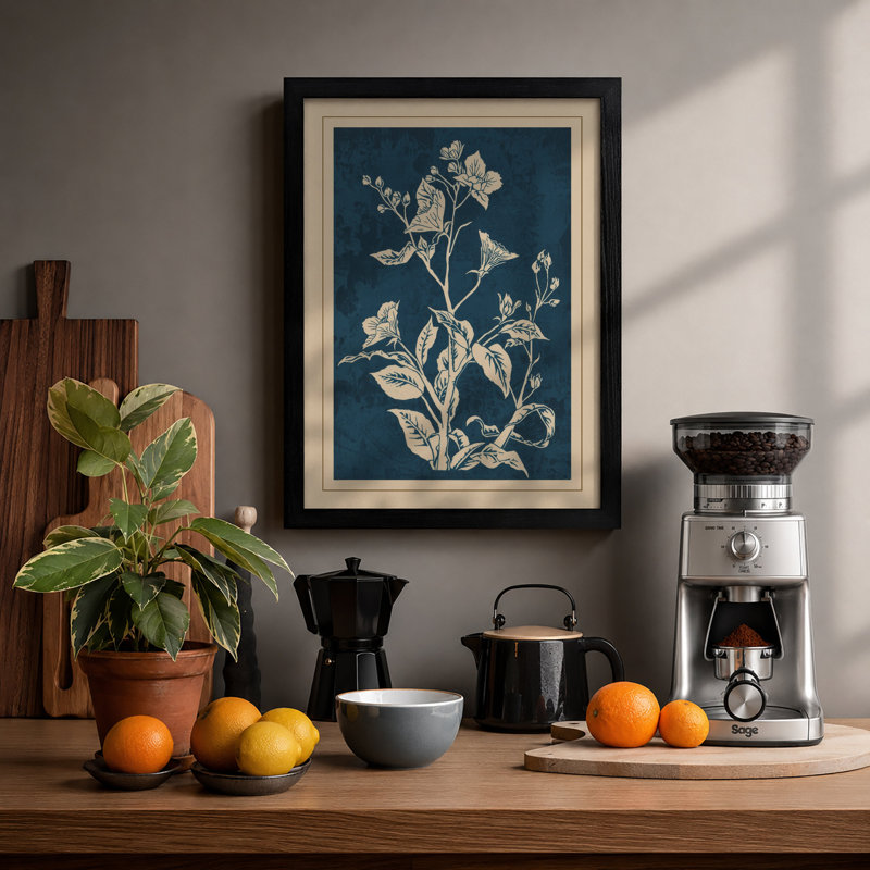 Study in Cream Botanical - Framed Print, Black, A3 - 42.0 x 29.7 cm