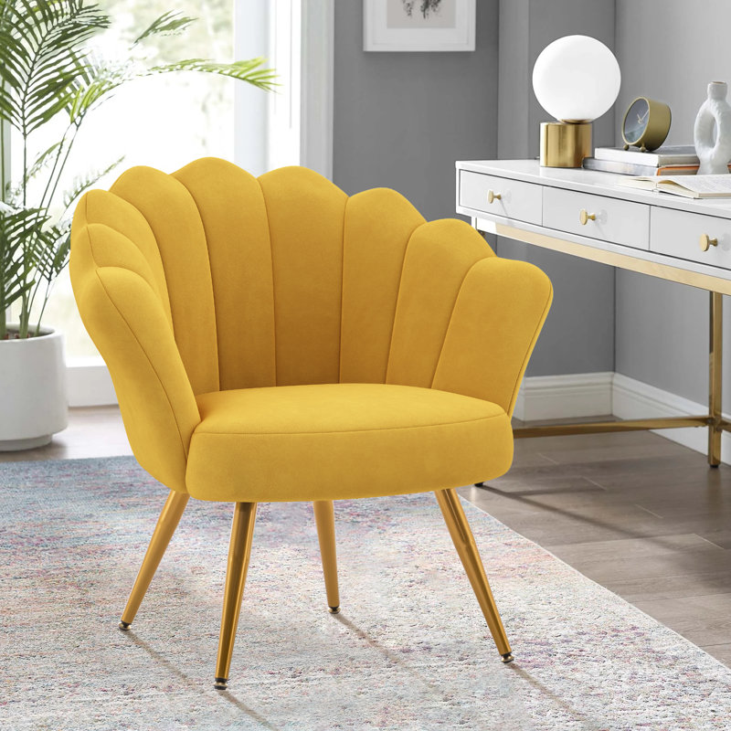 Fauteuil demi-tonneau 21 po, Velours jaune
