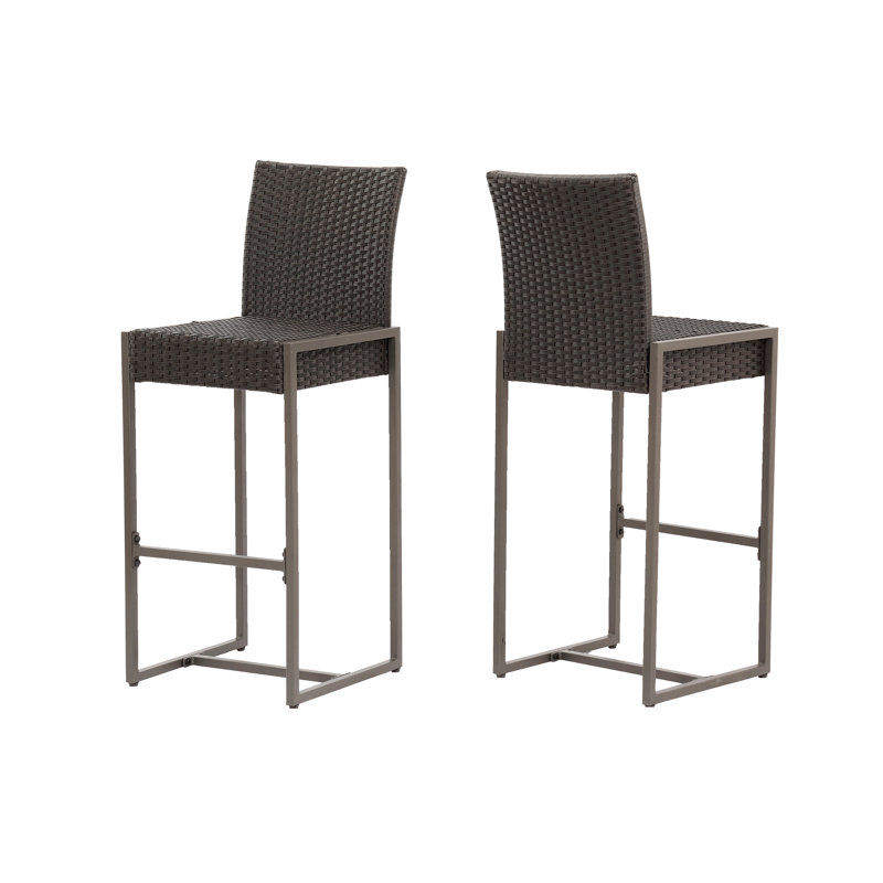 Outdoor  2 , , Dark Brown/Grey, 20.43"D X 16.83"W 45.05"H, 30.00" Seat Ht, Assembly Needed  2 Pieces  - Transitional, Weather-, Iron Frame, Brown/Grey , Black
