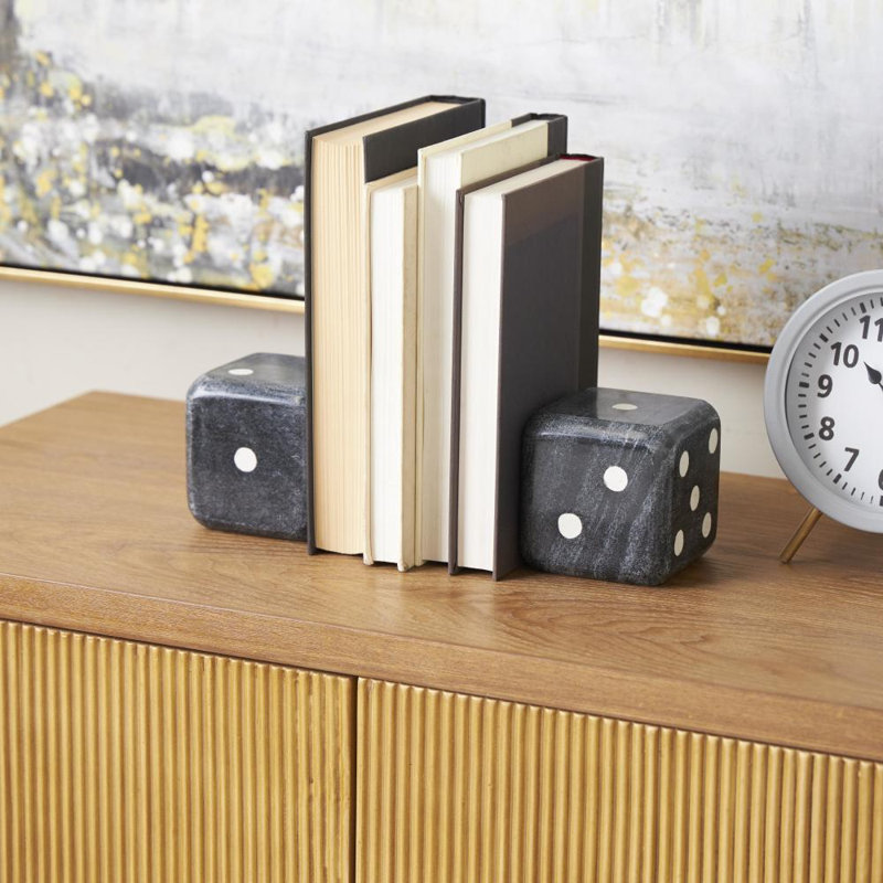 Olena Decorative Dice Bookends, Black/White