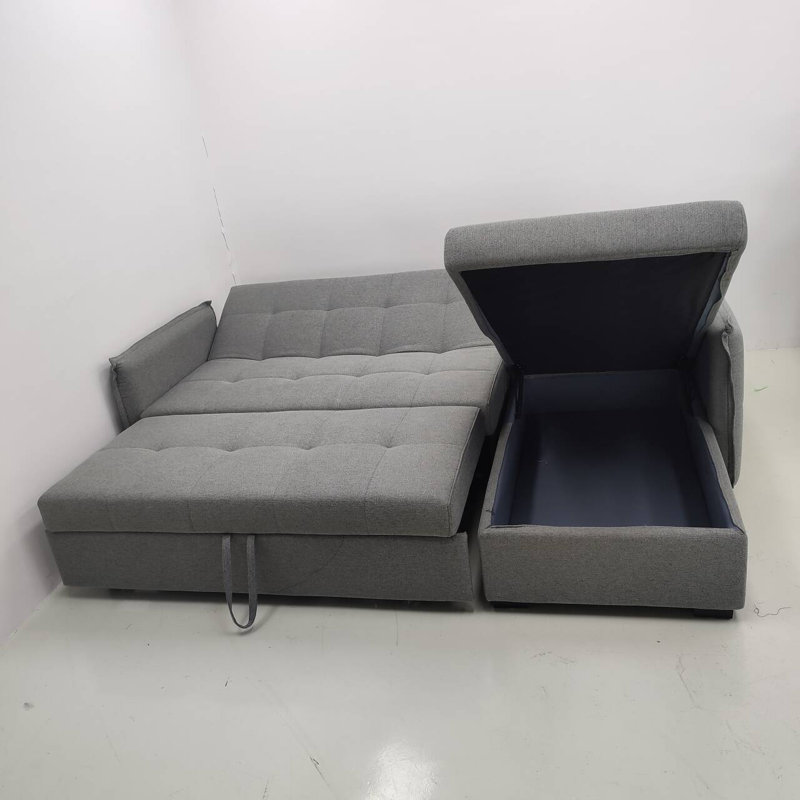 Canapé-lit 1 pièce en tissu gris moelleux