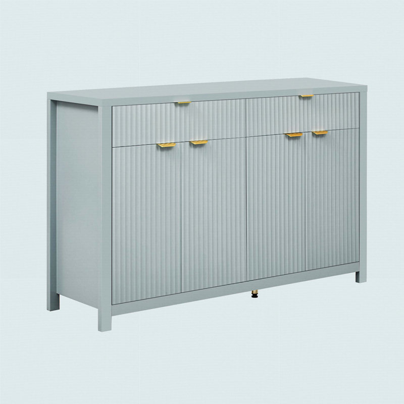 Modern Wave-Pattern Sideboard Cabinet With 2 Drawers And 4 Doors, 3-Level Adjustable Shelves, Cyan