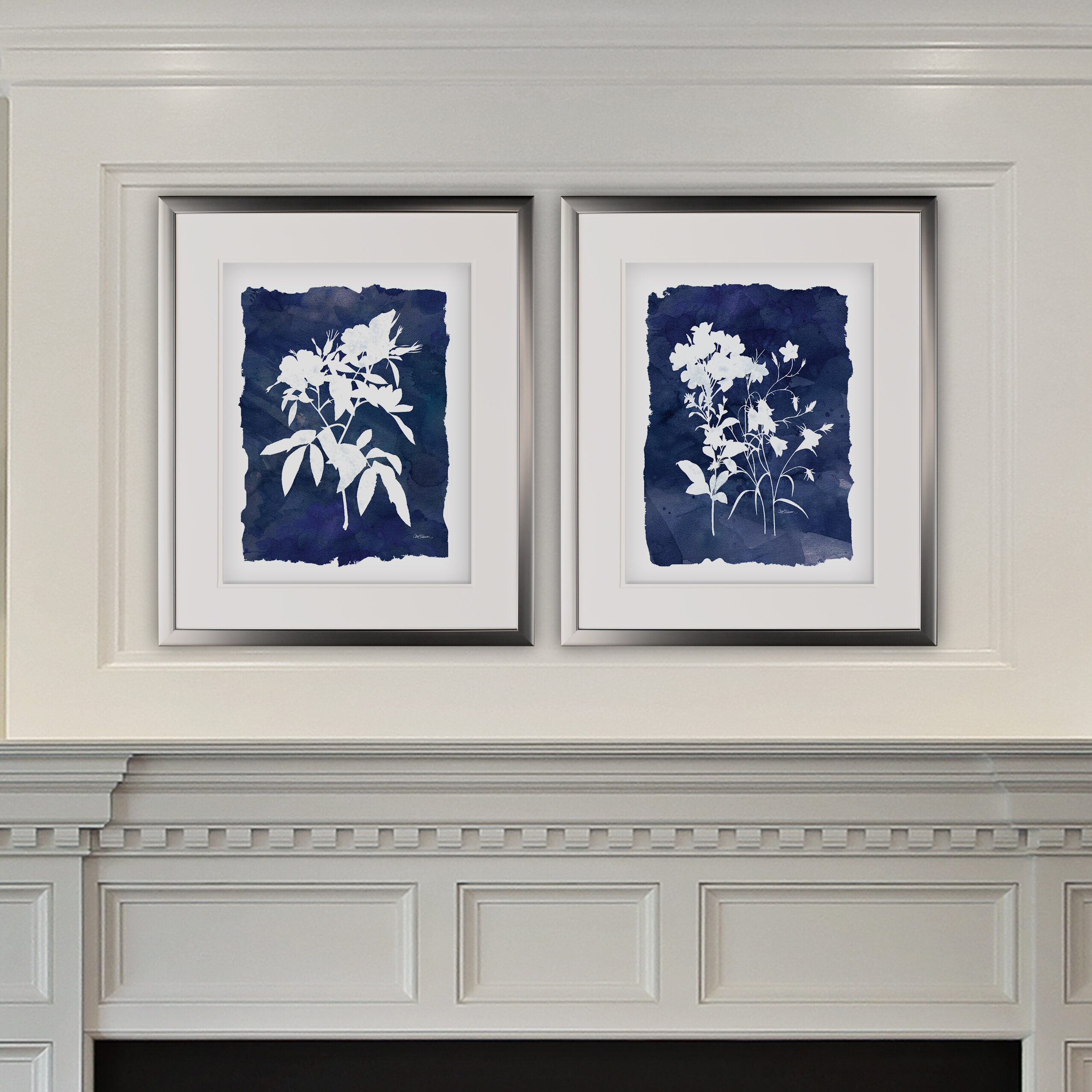 Indigo Floral On Linen II - Premium Framed Print - Ready To Hang Framed  Print