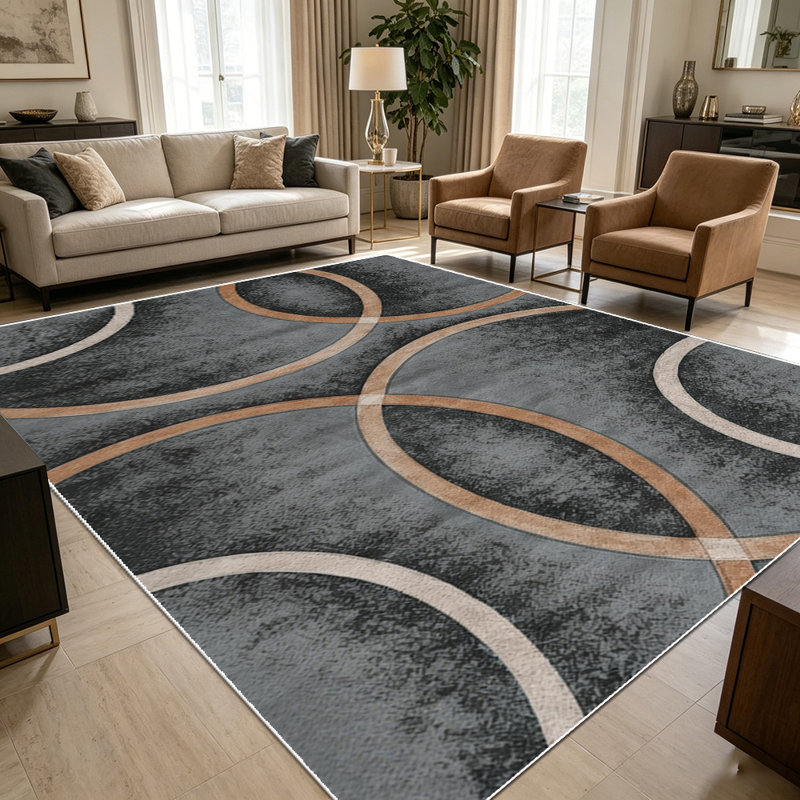 1PC Modern Geometric Distressed Circle area rugs for Living Room, Soft and Comfortable, Suitable for all seasons, easy-to-maintain, machine washable Indoor floor mat, Under Table Farmhouse suitable for dining room, bedroom, entryway, kitchen, home