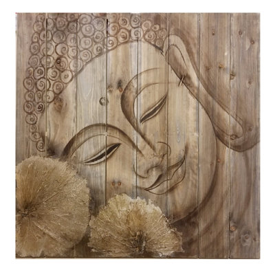 Buddha With Lotus Leaves Wooden Wall Decor