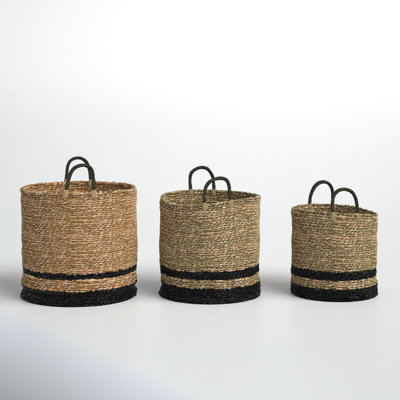 Seagrass Handmade Two-Toned Brown Decorative and Functional Storage Basket with Handles