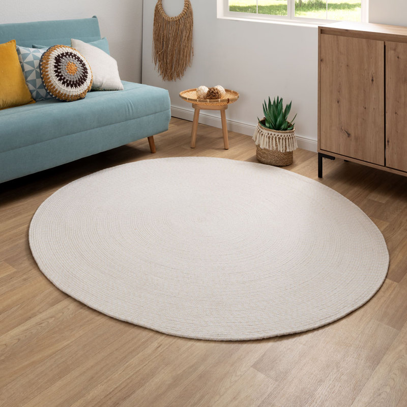 Round Dahlin Cotton Braided Area Rug, Round 170cm, Cream coloured