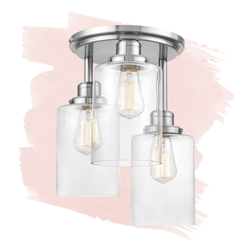 Tiarra Glass Semi Flush Mount, Brushed Steel, Clear Glass