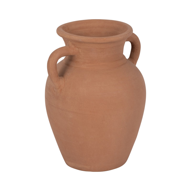 Keneen Handcrafted Terracotta Pottery Vase with Amphora Shape and Handles - Rustic Decorative Accent for Home Decor, Brown