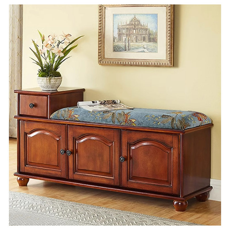 Armoire à chaussures en bois d'hévéa massif avec sièges, H 23,62 po x l 39,37 po x P 13,78 po