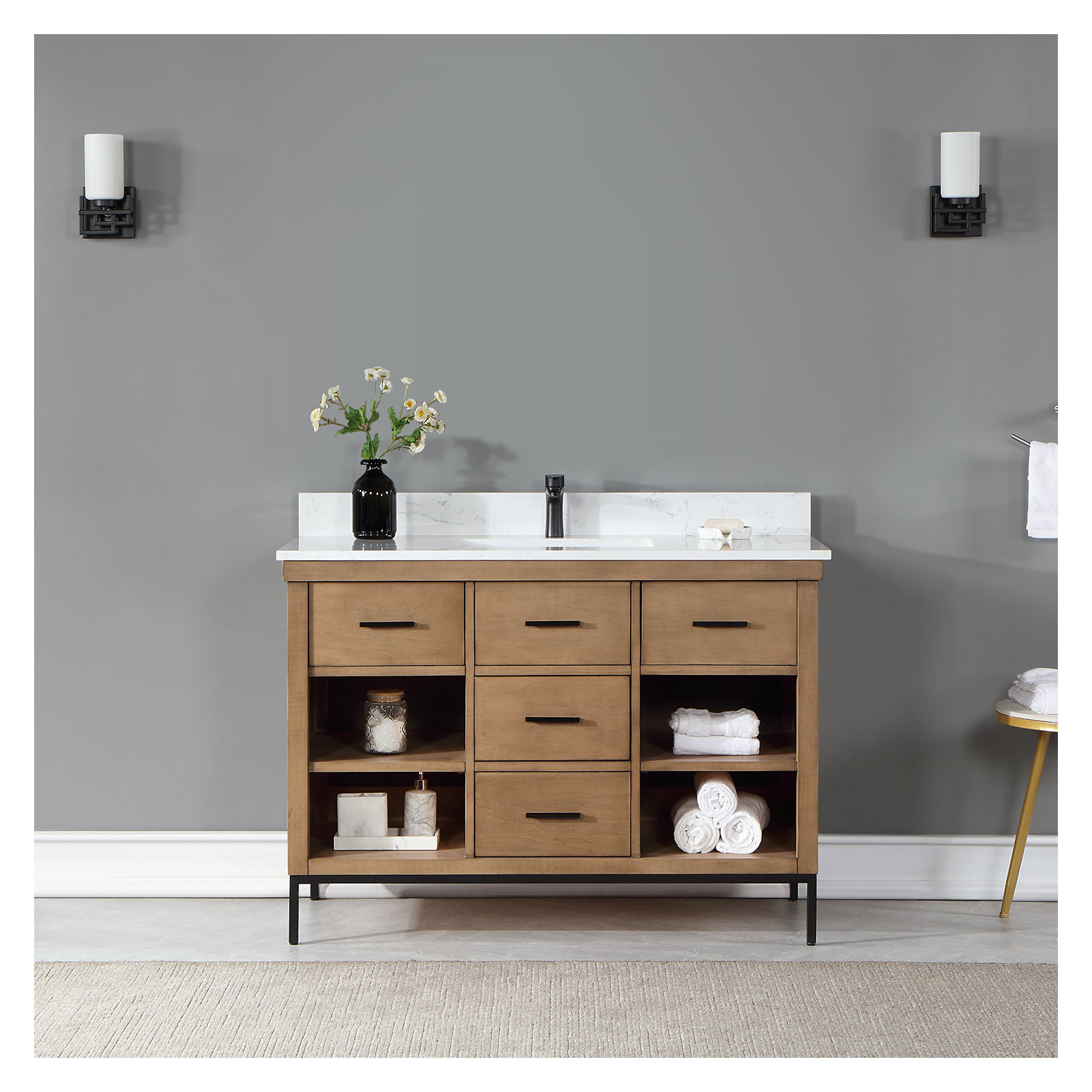 Kesia 48'' Single Bathroom Vanity, Brown, Matte Black