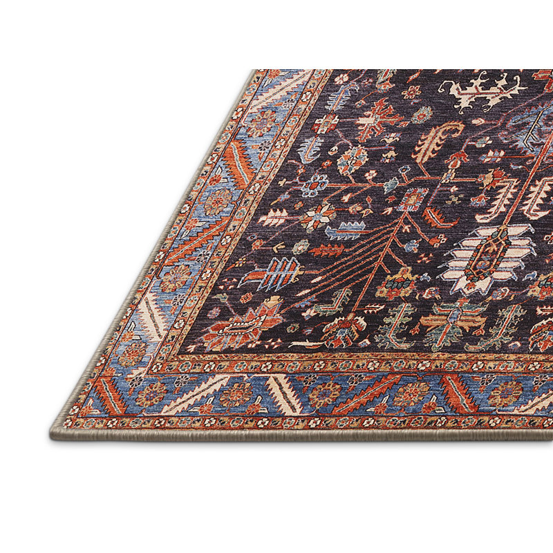 Tapis oriental noir / bleu, Rectangle 5 pi x 7 pi