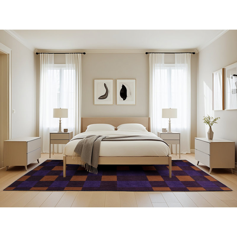 Machine Washable Checkered Purple Area Rug, Rectangle 5' x 8'