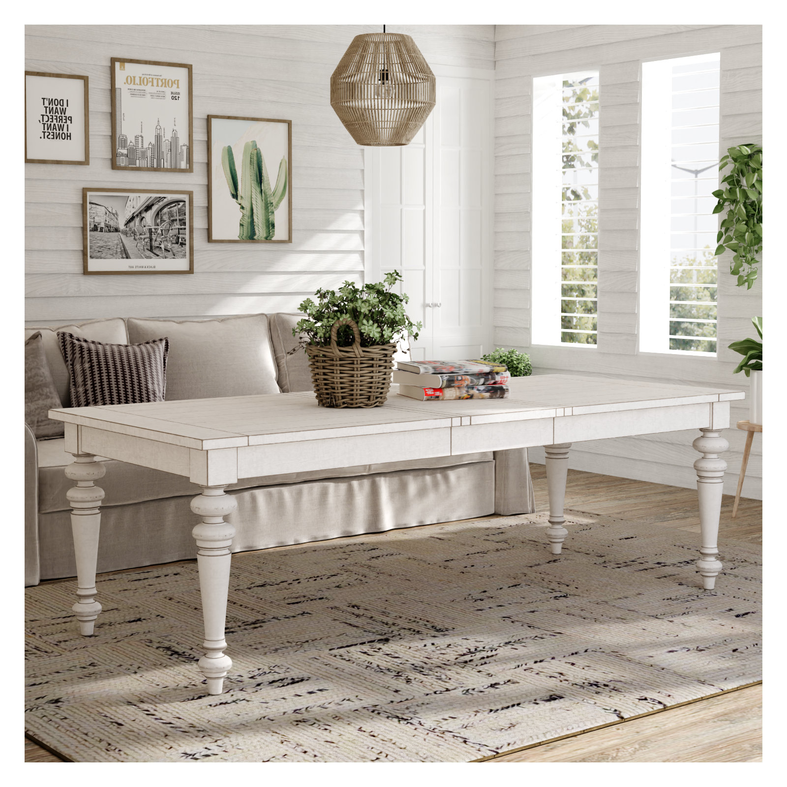 Crain Norene Extendable Solid Wood Dining Table, 30" H x 72" L x 40" W, White