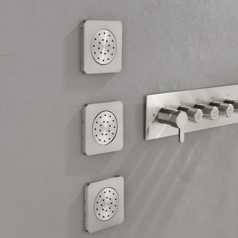 Wall Mounted Waterfall Shower System with Bodysprays, Brushed Nickel